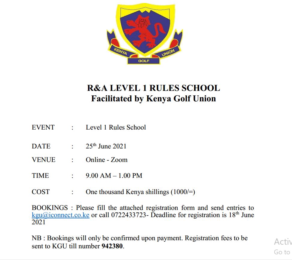 Rules School Level 1 Training – 25th June 2021