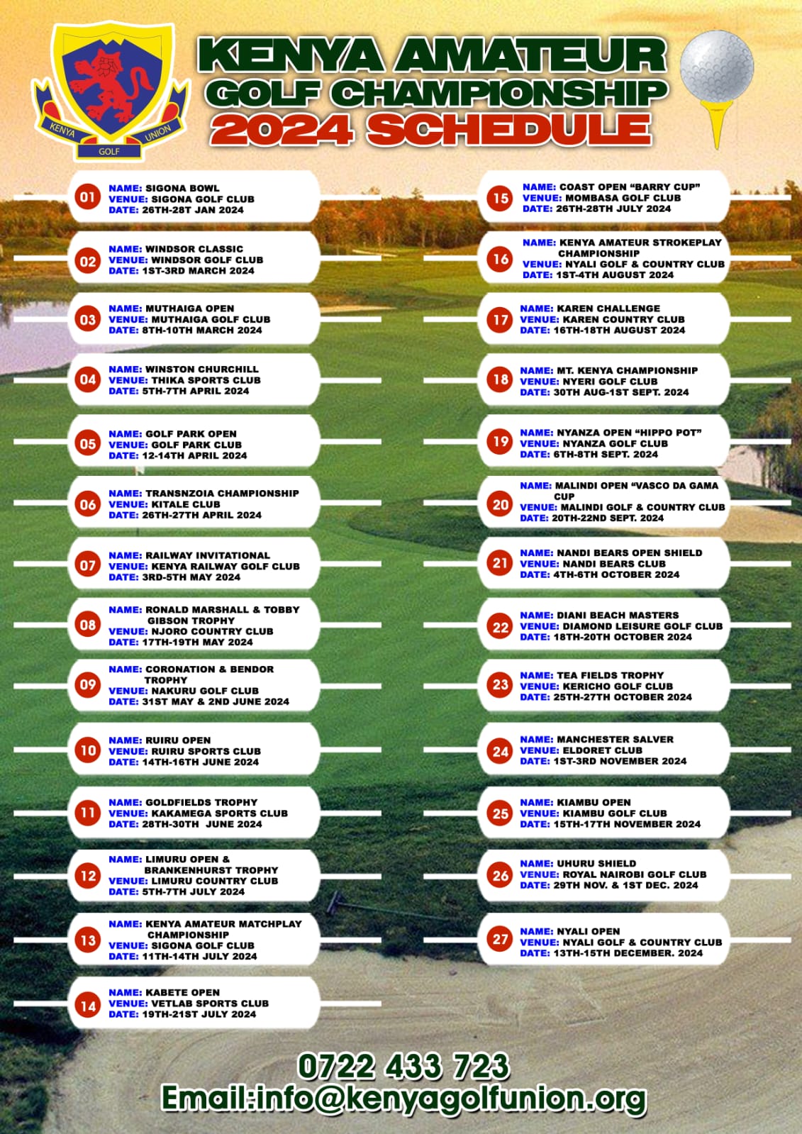 2024 Kenya Amateur Golf Championship Calendar